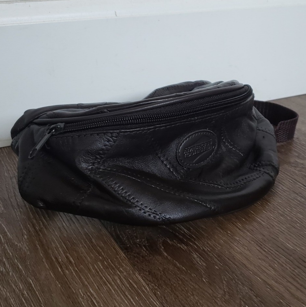 Vintage Genuine Leather Fanny Pack Belt Bag Patchwork Brown Crossbody